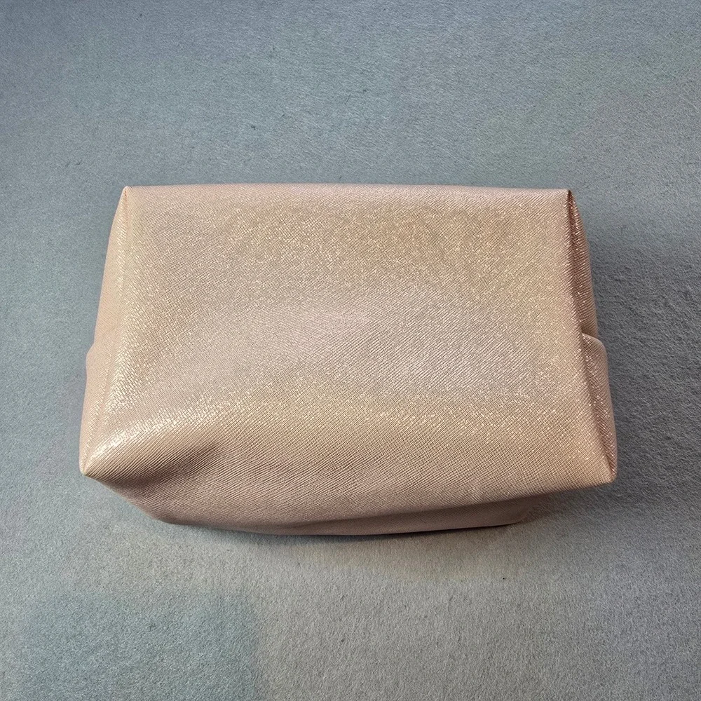 Nicole Miller New York Rose Gold Saffiano Faux Leather Cosmetic Makeup Bag Pouch